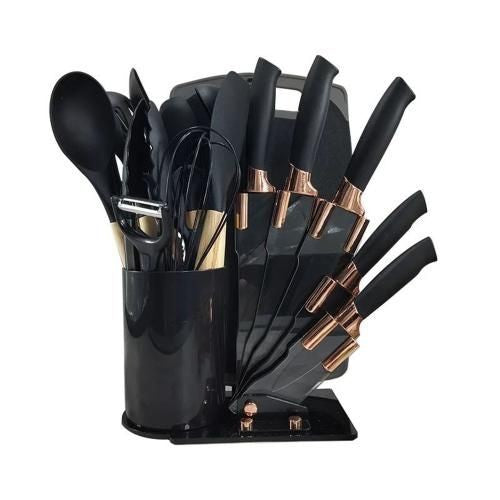 18pcs Acrylic Stand Utensils (Black Colour Only) Premium Quality (Without Cutting Board)