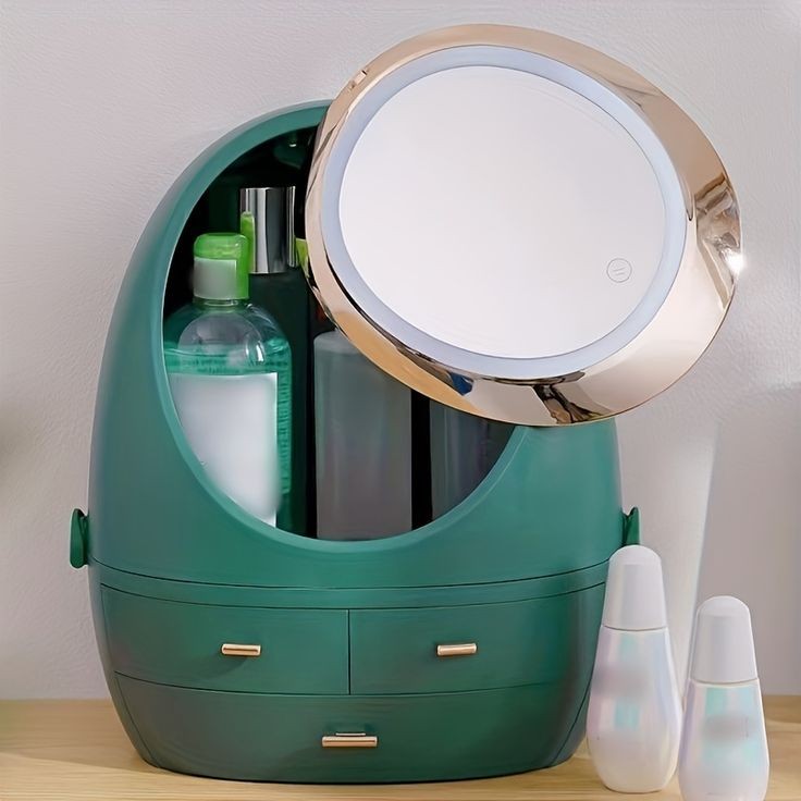 Creative Egg Shape Cosmetic Organizer With Led Mirror