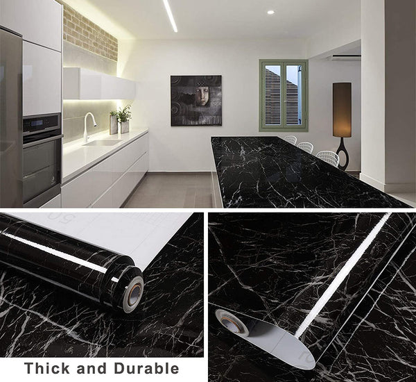 Self Adhesive Black & White Marble Sheet for Kitchen | Anti Oil & Heat Resistant