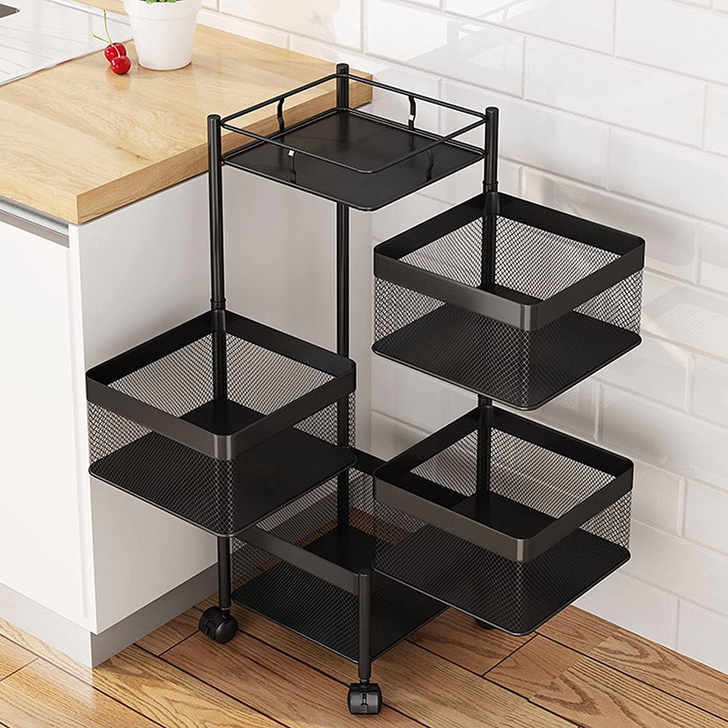 Multi-layer Rotating Stackable Metal Basket Kitchen Storage Shelf