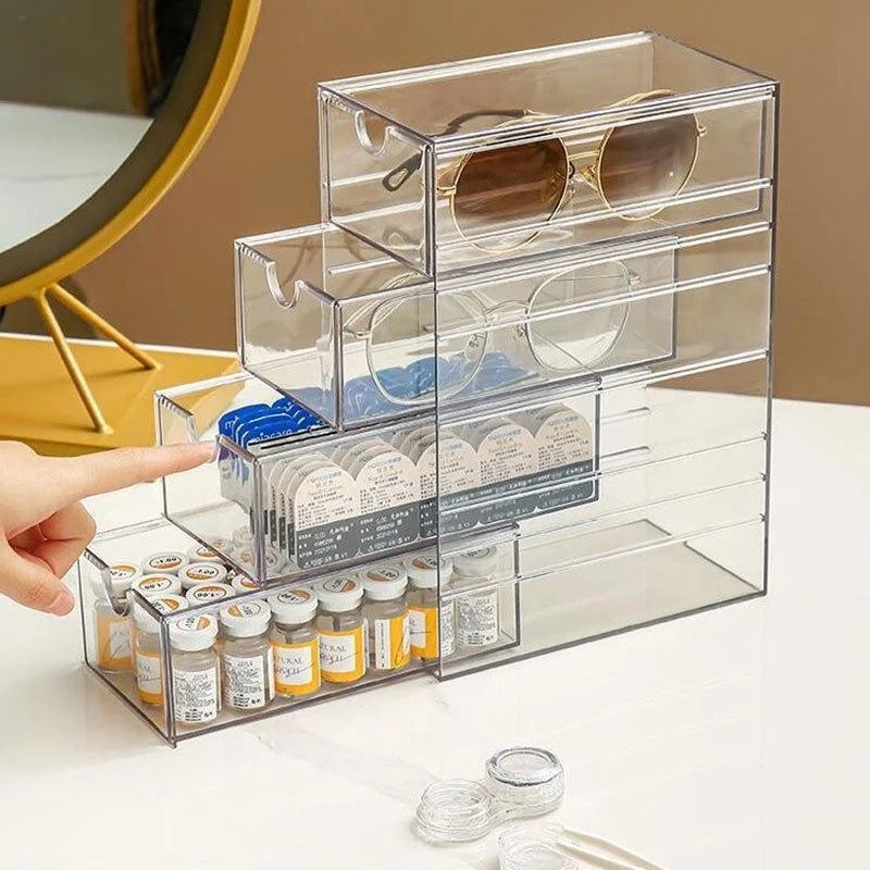 4-layer Plastic Drawer Storage Box Transparent Dustproof Sunglasses