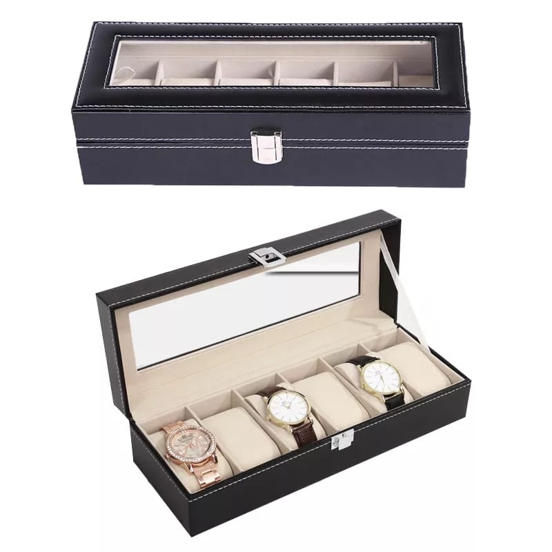 6 Slot Watch Storage Box Crocodile Texture (premium)