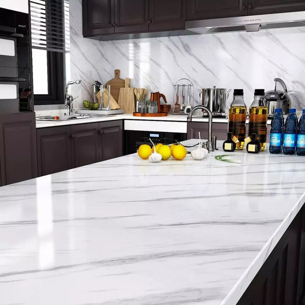 Self Adhesive Black & White Marble Sheet for Kitchen | Anti Oil & Heat Resistant