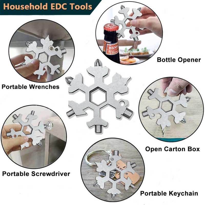 18 In 1 Snowflake Stainless Steel Multi-Tool Keychain