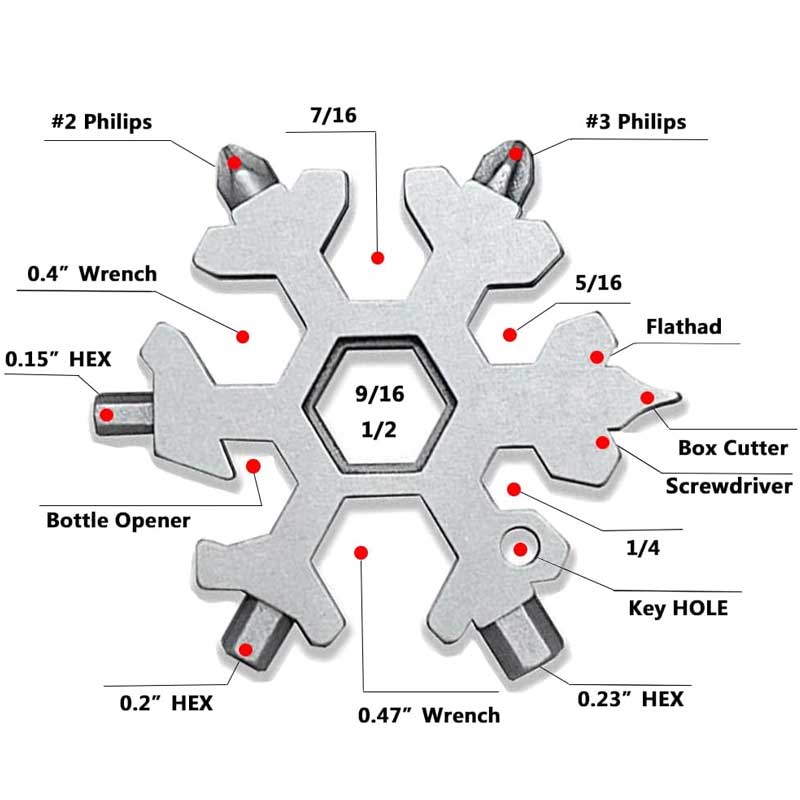 18 In 1 Snowflake Stainless Steel Multi-Tool Keychain