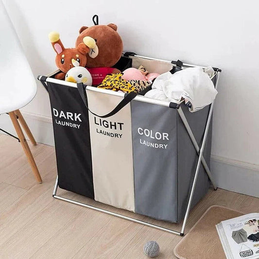 Fabric Laundry Basket With 3 Compartments