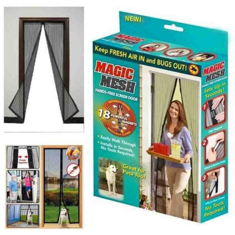 Magic Mesh Deluxe- Hands Free Magnetic Screen Door, Mesh Curtain Keeps Bugs Out