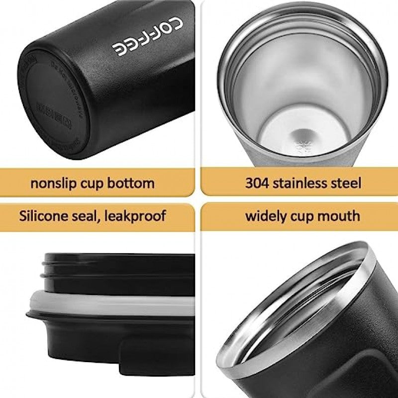 Coffee Travel Mug Spill Proof With Lid - Thermos Cup For Keep Hot/Ice Coffee,Tea