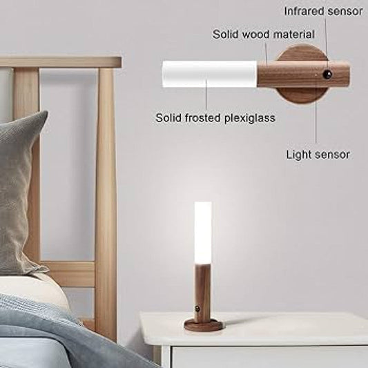 Motion Sensor Night Light, Body Sensor 3D Wall Sconce, Motion Sensor Light Indoor Adjustable 3 Lighting Brightness Modes Removable Rechargeable Wooden Wall Light ForBedside Bedroom