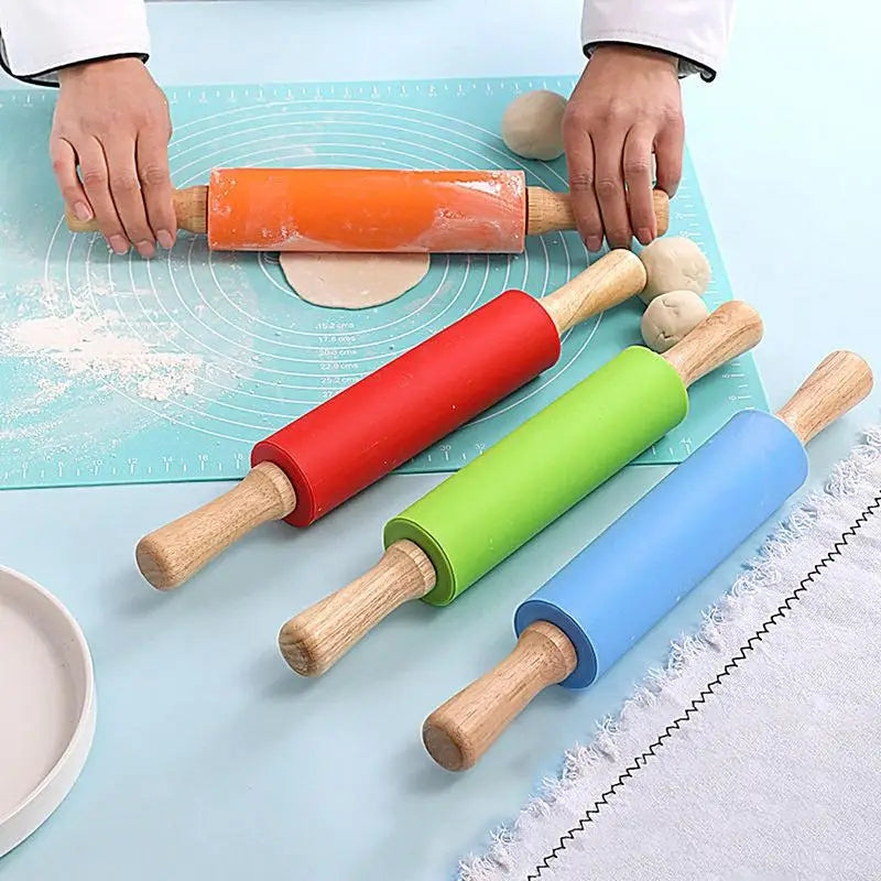 Silicone Wooden Handle Rolling Pin