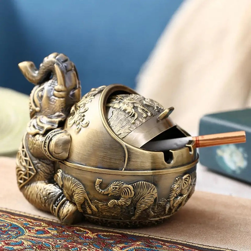 Metal Elephant Ashtray With Lid