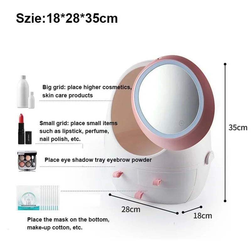 Creative Egg Shape Cosmetic Organizer With Led Mirror