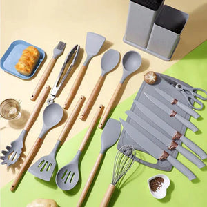 19-PIECES SILICONE KITCHENWARE UTENSILS SET