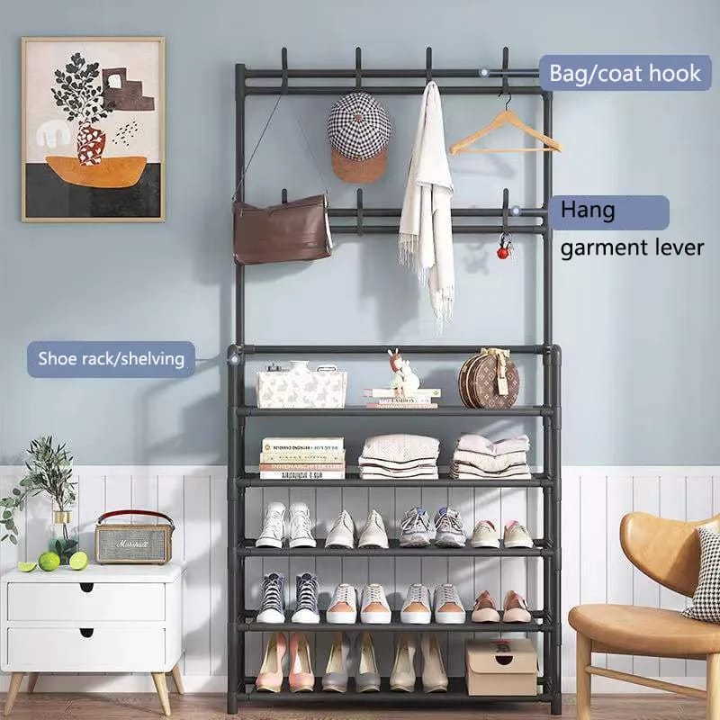 Multifunction 5 Layers Shoe Rack With Clothes Rack