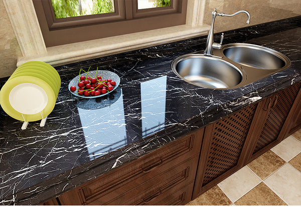 Self Adhesive Black & White Marble Sheet for Kitchen | Anti Oil & Heat Resistant