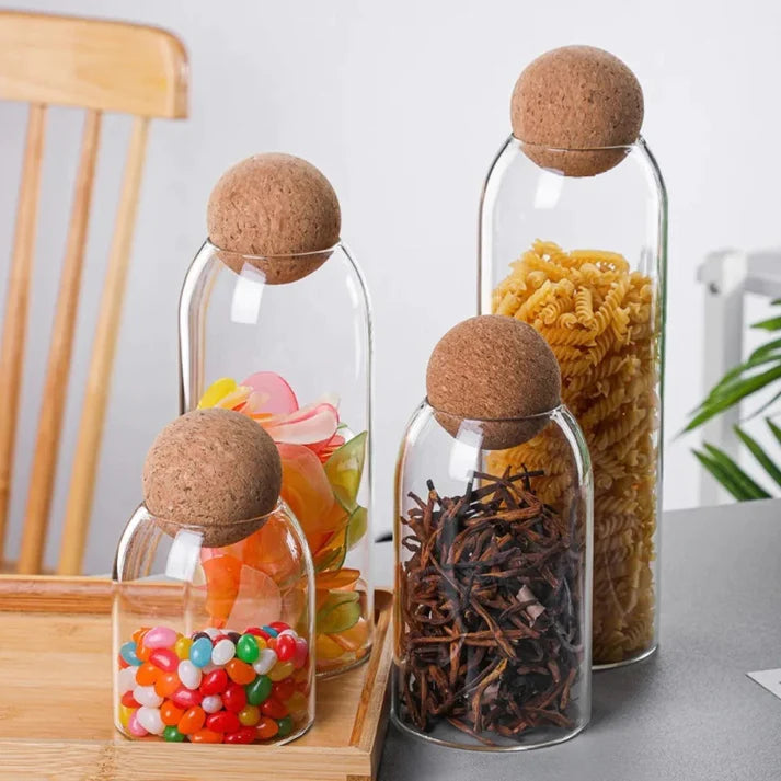 BALL CORK GLASS JAR (PACK OF 4)