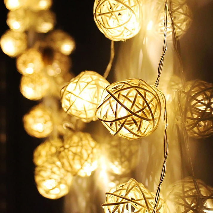 Ascension Thai Warm White Color Rattan Ball String Lights Series