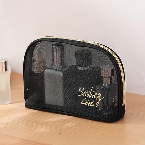 Black Mesh Cosmetic Bag Transparent Make Up Pouch Organizer