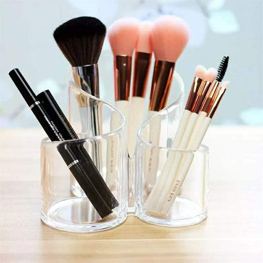 Acrylic 3 Compartment Cosmetic Brush Holder