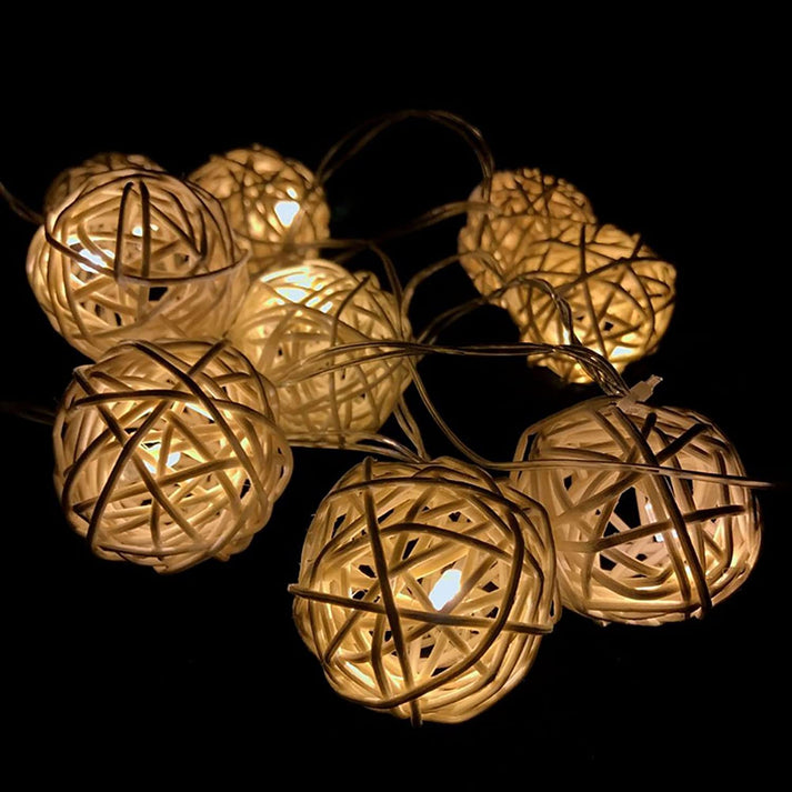 Ascension Thai Warm White Color Rattan Ball String Lights Series