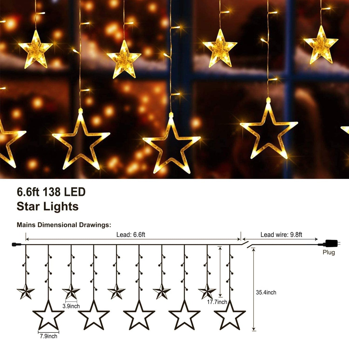 Window Curtain Lights 8 Mode Outdoor Indoor Plug in Fairy String Lights