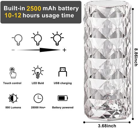 3D Crystal Diamond Led Lamp - Rechargeable