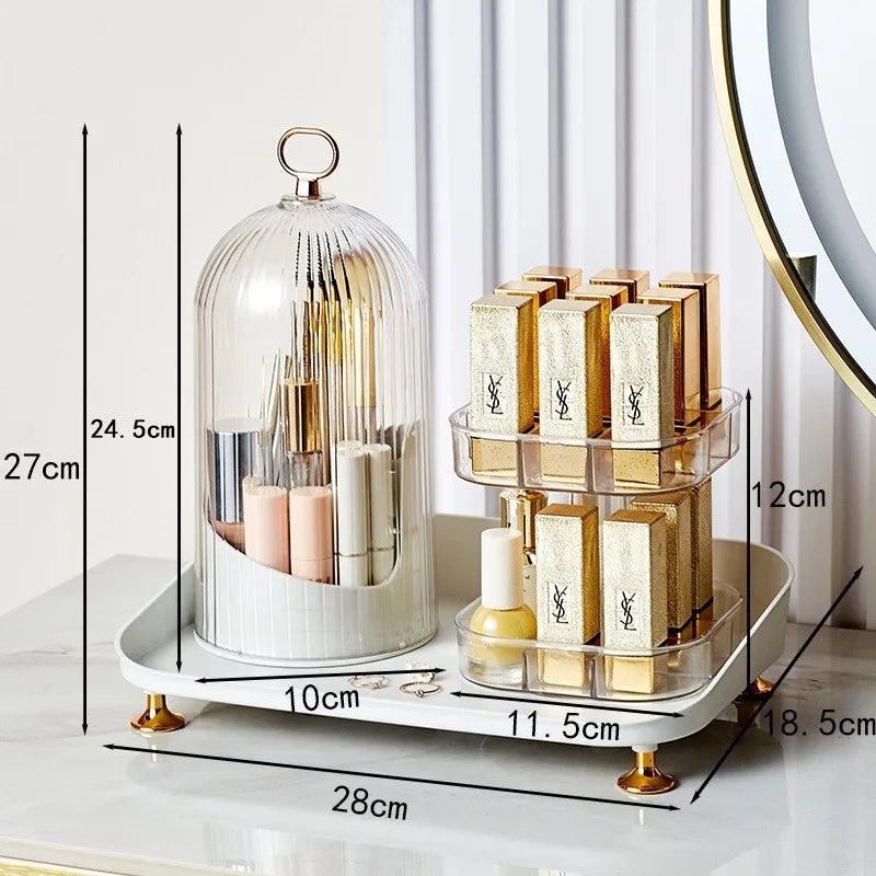 Rotating Cosmetic Brush with Lipstick Organizer