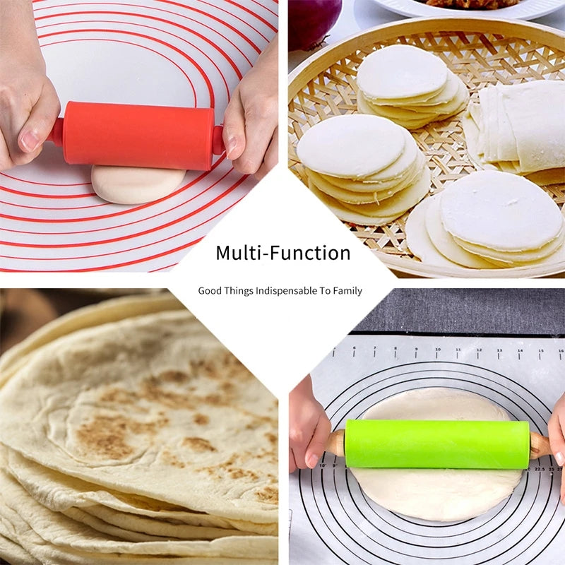 Silicone Wooden Handle Rolling Pin