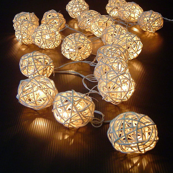 Ascension Thai Warm White Color Rattan Ball String Lights Series