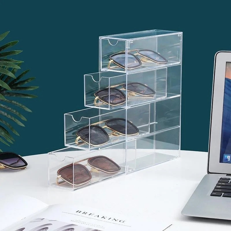 4-layer Plastic Drawer Storage Box Transparent Dustproof Sunglasses