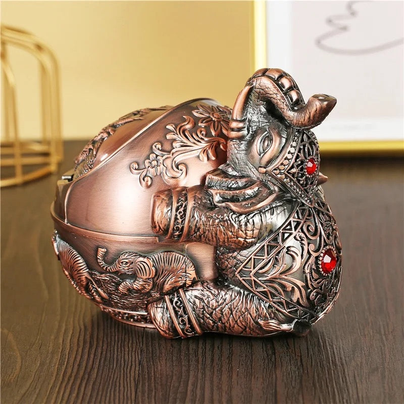 Metal Elephant Ashtray With Lid