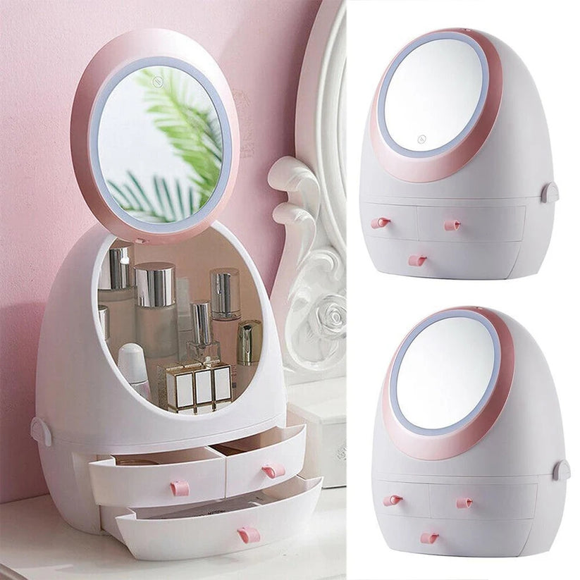 Creative Egg Shape Cosmetic Organizer With Led Mirror