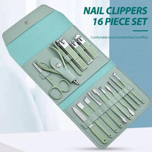 Set Of 16 Nail Clipper, Stainless Steel Manicure Kit With Folding Bag, Professional Pedicure Beauty Tools Set, Cuticle Trimmer Manicure Scissors Nail Care Ingrown Toenail Removal Clippers, Foot Care Tool Nail Clippers Kit