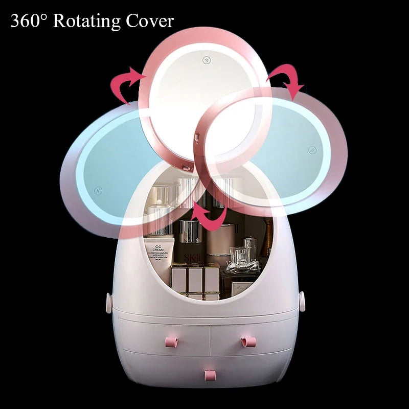 Creative Egg Shape Cosmetic Organizer With Led Mirror