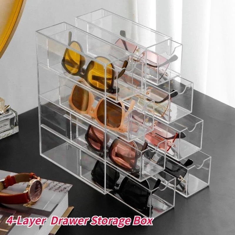 4-layer Plastic Drawer Storage Box Transparent Dustproof Sunglasses