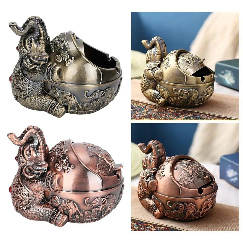 Metal Elephant Ashtray With Lid