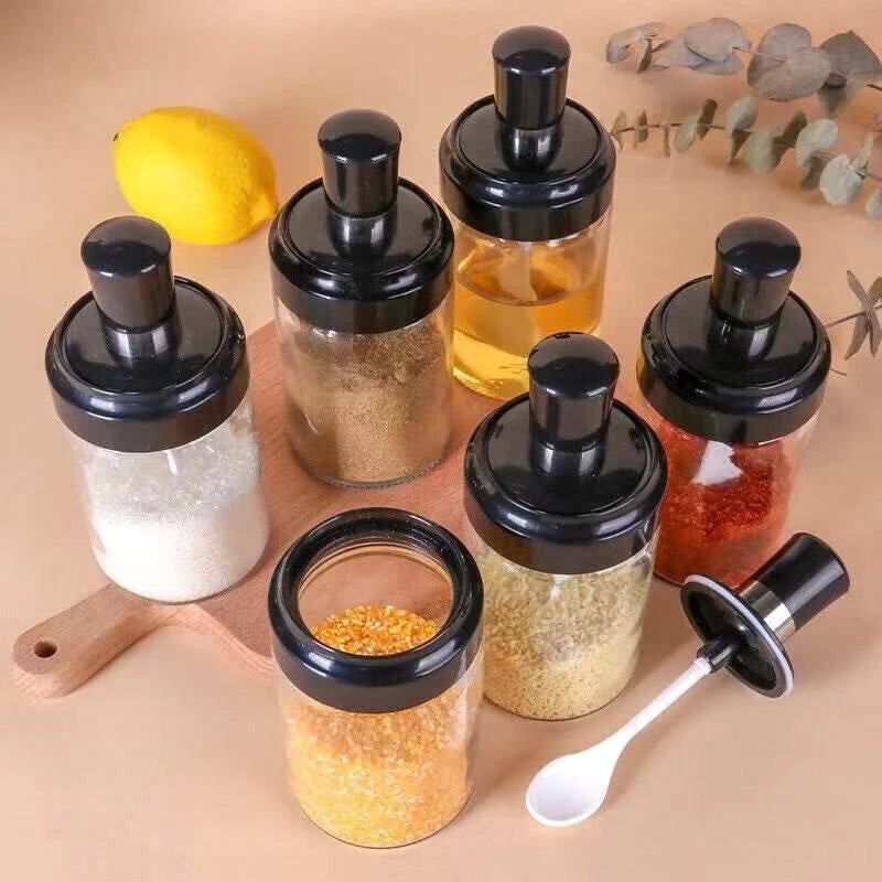 6 Pcs Condiment Spice Jars Revolving Base