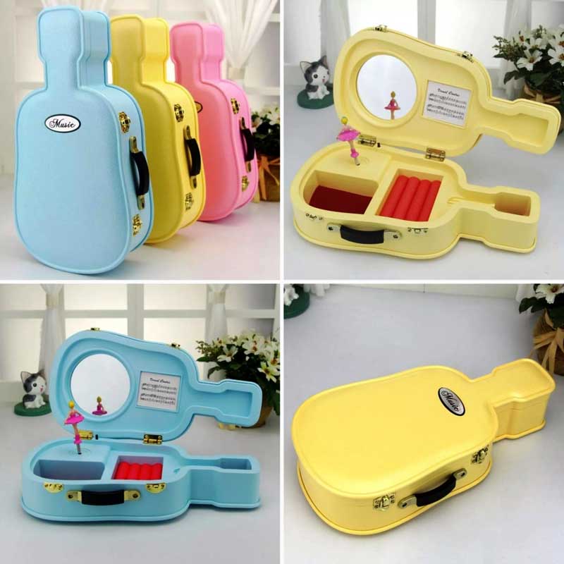 Jewelry Storage Box With Mirror Guitar Shaped