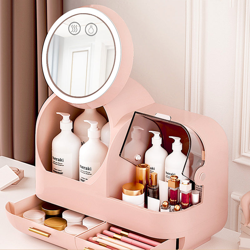 Large Capacity Cosmetic Organizer With Internal Fan And Led Mirror