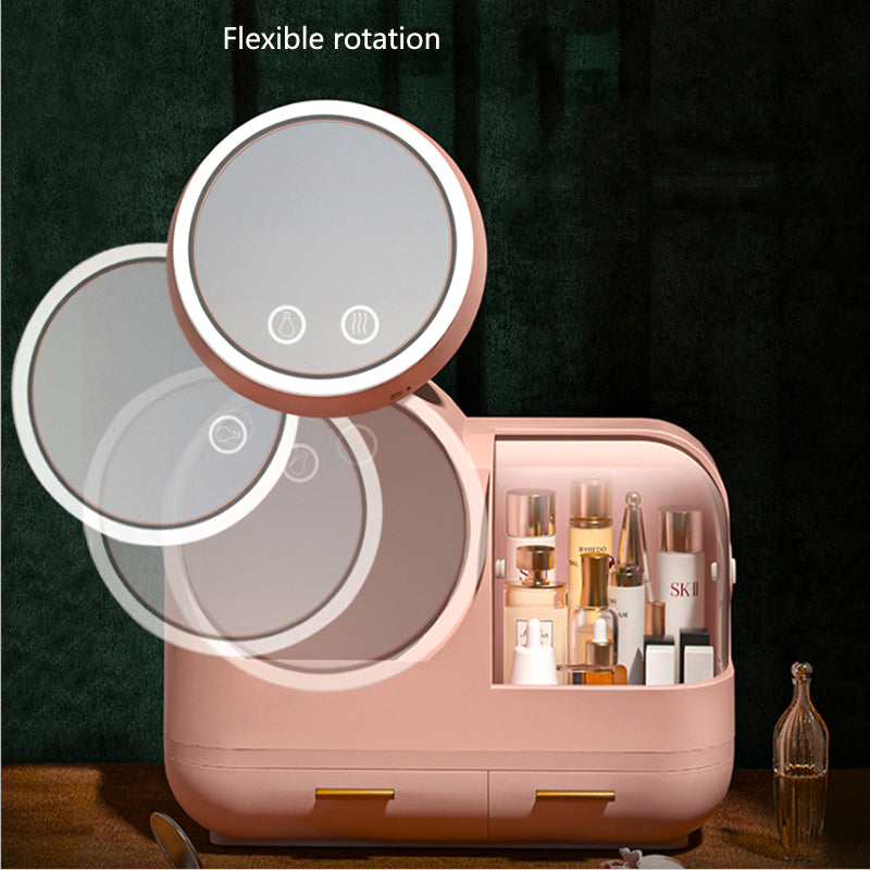 Large Capacity Cosmetic Organizer With Internal Fan And Led Mirror