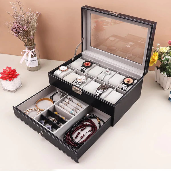 12 Slots Double Layer Watch Storage Box