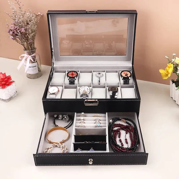 12 Slots Double Layer Watch Storage Box