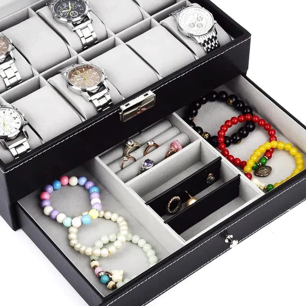 12 Slots Double Layer Watch Storage Box