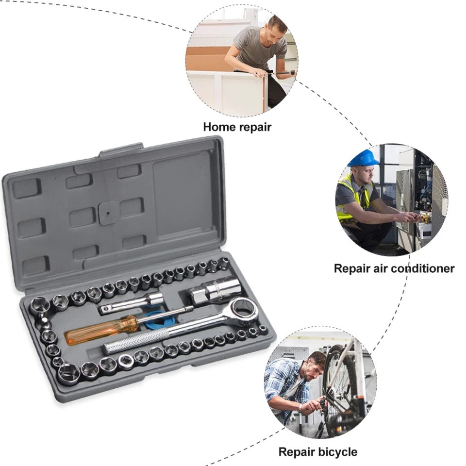 40 Pcs Combination Socket Wrench Set Tool Kit