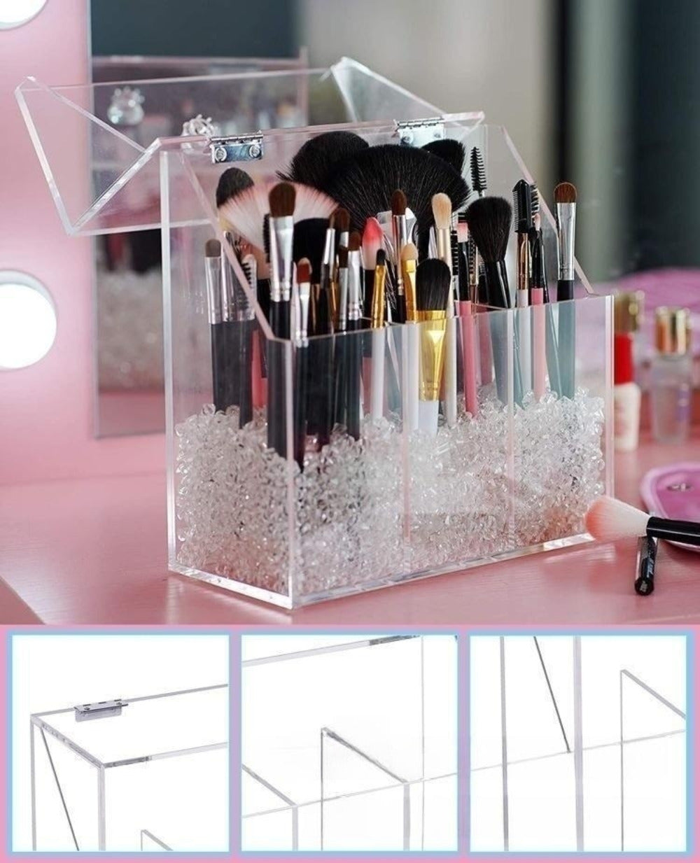 Glass Cosmetic And Makeup Brush Organiser