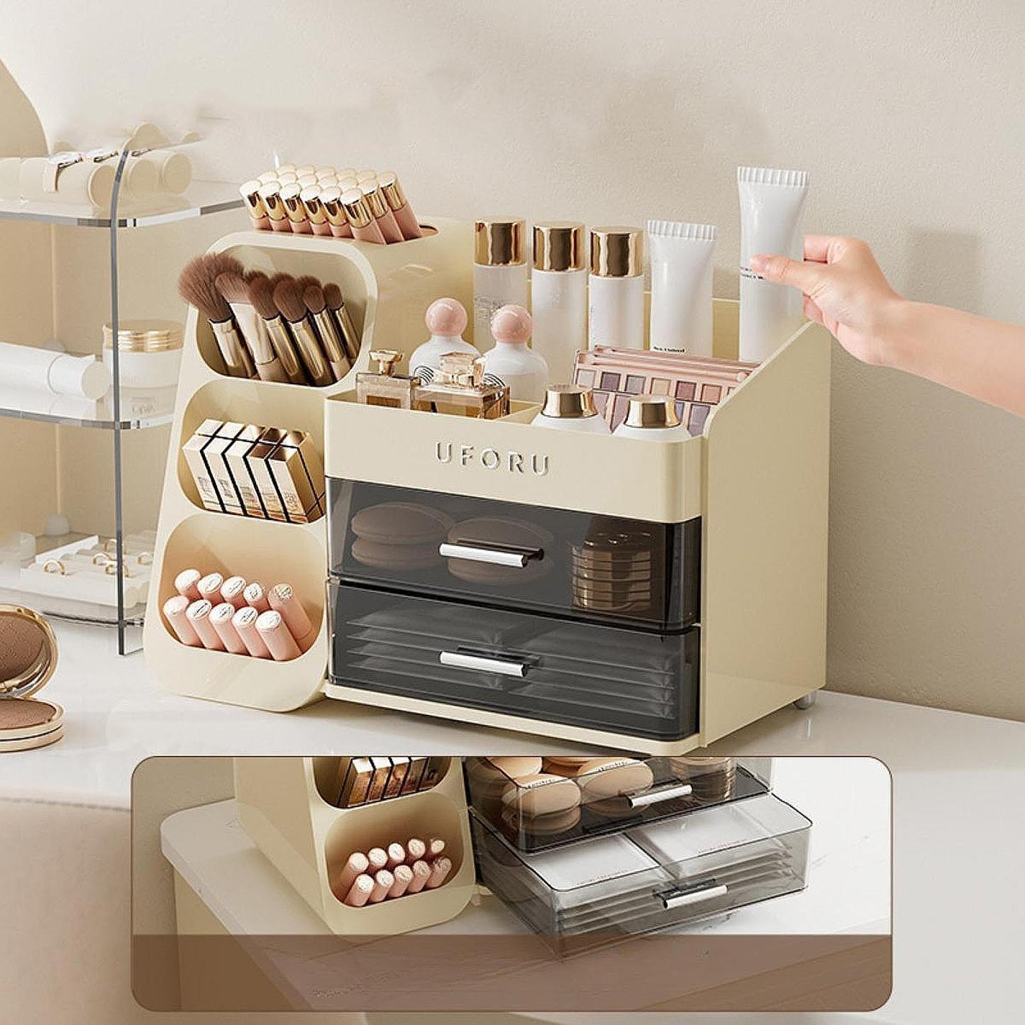 Luxury Cosmetic Box With Makeup Brush Organiser