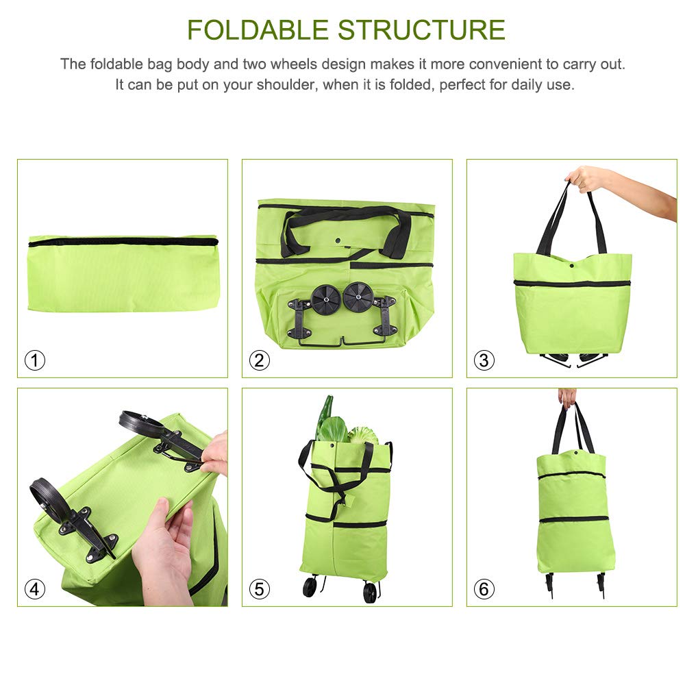 Foldable Shopping Trolley Tote Bag With Wheels Reusable