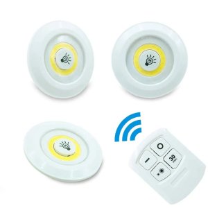 Set of 3 LED lamps with remote control, battery operated, for bathroom, kitchen, bedside table, wardrobe.