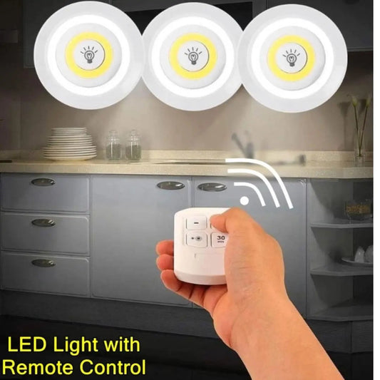 Set of 3 LED lamps with remote control, battery operated, for bathroom, kitchen, bedside table, wardrobe.