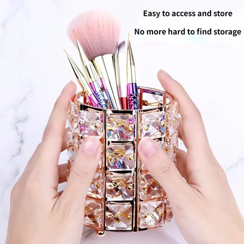 Metal Crystal Makeup Brush Holder Organizer